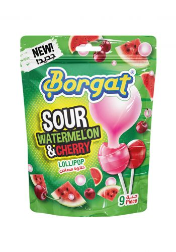 حلوى مصاص بنكهة الرقي والكرز 9 حبة × 18 غرام من بورجات Borgat Lollipops Sour Watermelon & Cherry 

