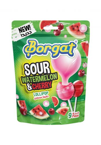 حلوى مصاص بنكهة الرقي والكرز 9 حبة × 18 غرام من بورجات Borgat Lollipops Sour Watermelon & Cherry 
