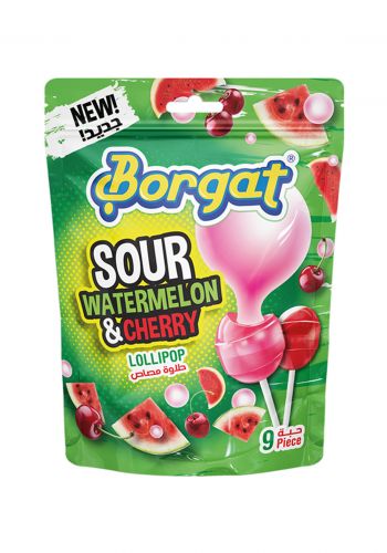 حلوى مصاص بنكهة الرقي والكرز 9 حبة × 18 غرام من بورجات Borgat Lollipops Sour Watermelon & Cherry 
