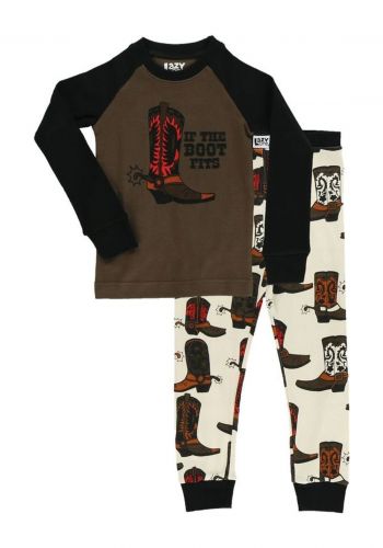 سيت بجامة ولادية للاطفال باكمام طويلة من ليزي وان Lazy One If The Boot Fits Long Sleeve Pajama Set