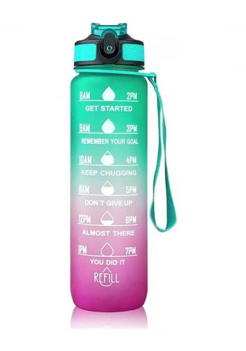 قنينة ماء مع محدد للوقت 1 لتر باللون الاخضر والوردي MWB-18004 Motivational Time Marker Water Bottle 