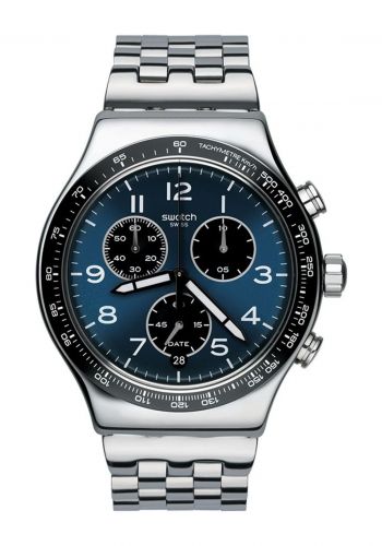 ساعة يد رجالية باللون الفضي والازرق من سواتس  Swatch YVS423GC Men‘s Wrist Watch