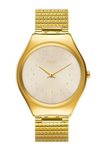 ساعة نسائية سوار ستانلس ستيل ذهبية اللون من سواج Swatch SYXG106GG Women's Watch