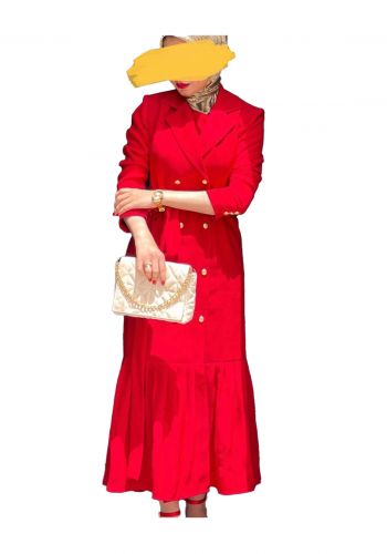 فستان بشكل بليزر باكمام طويلة احمر اللون من 100
