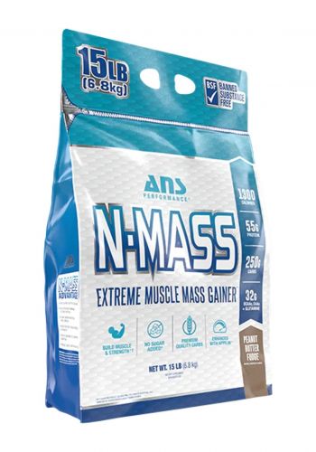 مكمل غذائي 6.8 كغم بنكهة زبدة الفول السوداني من اي ان اس Ans N-Mass Muscle Mass Gainer - Peanut Butter Fudge 