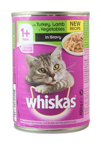 طعام رطب للقطط البالغة باللحم الخروف مع الخضراوات 400 غم من ويسكاس Whiskas Cat wet Food