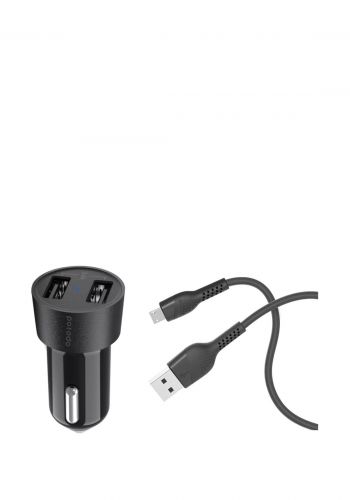 Porodo Dual USB Car Charger 3.4A with 1.2m- Micro USB Cable-Black شاحن موبايل للسيارة من بورودو