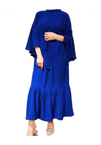 فستان طويل  باكمام طويلة وعريضة باللون الازرق الغامق من 100