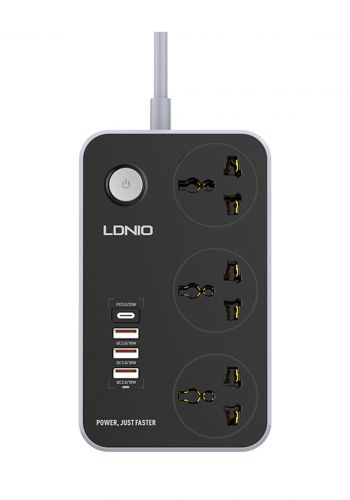 موصل كهربائي + شاحن يحتوي على 3 منافذ طاقة و 3 يو اس بي من لدينو LDNIO SC3412 38W PD20W