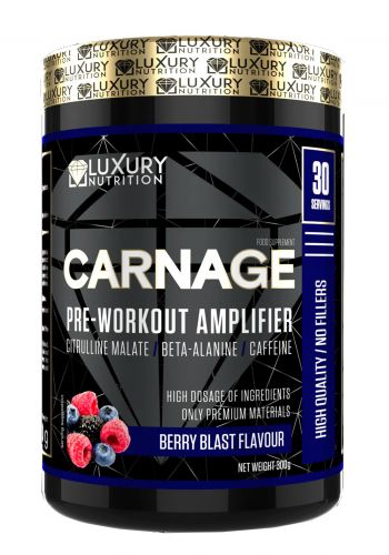 مكمل غذائي قبل التمرين بنكهة التوت 300 غرام من لاكجري نيوترشن Luxury Nutrition Carnage Pre-Workout Food Supplement
