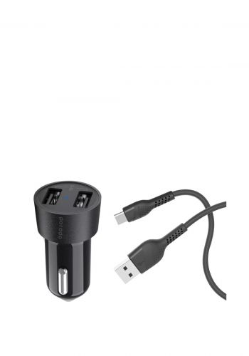 Porodo PD-M8J622T-BK Dual USB Car Charger 3.4A with 1.2m Type-C Cable-Black شاحن موبايل للسيارة من بورودو