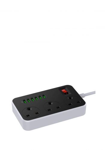 موصل كهربائي + شاحن يحتوي على 6 منافذ يو اس بي و ثلاث منافذ طاقة  من لدينو LDNIO SK3662 Smart 2500W-black