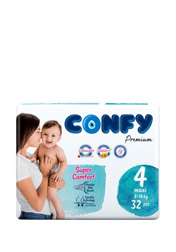 Confy Premium Diaper Size 4 Maxi 7-14 kg حفاضات اطفال 32 قطعة رقم 4 من كونفي
