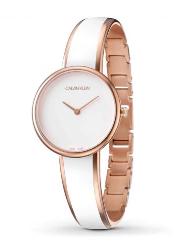 ساعة للنساء بسوار فولاذي بلون ابيض وروز كولد من كالفن كلاين Calvin Klein K4E2N616 women's Watch 