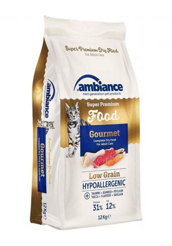 طعام جاف للقطط البالغة بطعم الدجاج واللحم والسمك 12 كغم من امبيانس Ambiance Super Premium Dry Food Gourmet