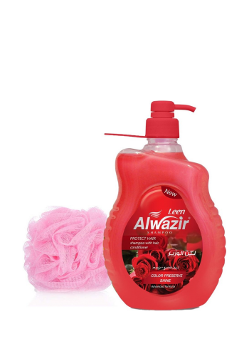 شامبو وبلسم لجميع انواع الشعر بخلاصة الورد 1.5 لتر مع ليفة من الوزير Alwazir Rose Shampoo and Conditioner with Loofah