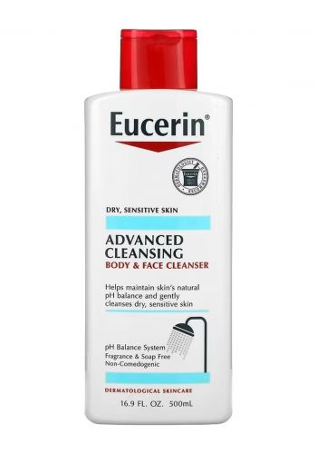 غسول للوجه والجسم للبشرة الجافة والحساسة 500 مل من يوسيرين Eucerin Advanced Cleansing Body & Face Cleanser For Dry Sensitive Skin 