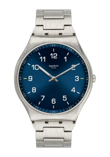 ساعة رجالية بسوار ستانلس ستيل فضية ونيلية اللون اللون من سواج  Swatch SS07S106G Men's Watch