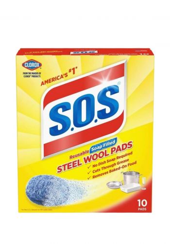 وسادات الصابون من الصوف الصلب 10 قطع من إس او إس  S.O.S Steel Wool Soap Pads