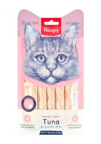 مكافئات للقطط بالتونة والروبيان الكريمي 5 قطع * 14 غم من وانبي Wanpy Cat Treat Creamy Tuna & Shrimp  