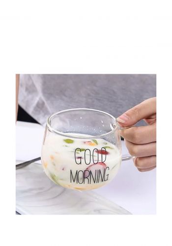 قدح زجاج 350 مل مع عبارة Good Morning