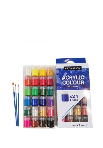 سيت الوان اكريليك 15x24 مل مع 3 فرش رسم من ارت نيشن Art Nation Acrylic Colors Set