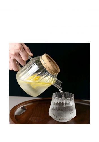 ابريق شاي زجاجي مع غطاء خشبي 