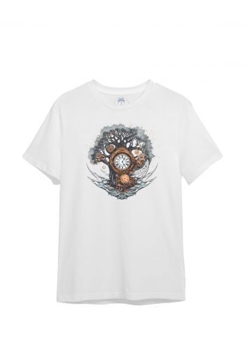 تيشيرت لكلا الجنسين بطبعة شجرة ابيض اللون من كاوف Kaof Design Regular T Shirt Pearl White Time Corridor