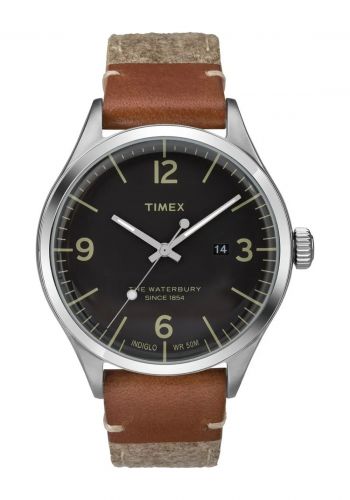 ساعة رجالية من تايمكس Timex TW2P95600 The Waterbury Black Dial Leather Strap Men's Watch