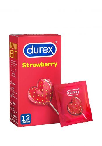 واقي ذكري بنكهة الفرولة 12 قطعة من دوريكس Durex Sensual Strawberry Fun Flavour Condoms  