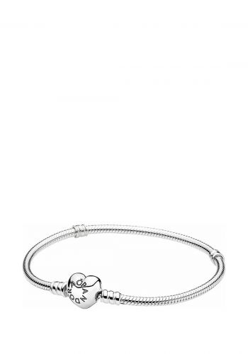 سوار فضة للنساء بشكل قلب عيار 925 بطول 17 سم من باندورا سيجنتشر Pandora Signature Silver Bracelet With Heart-Shaped Clasp