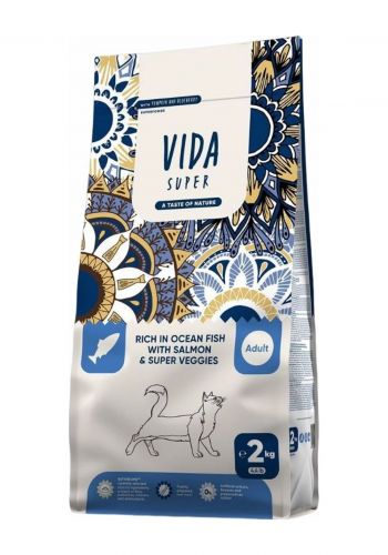 طعام جاف للقطط البالغة بنكهة أسماك المحيط مع السلمون والخضروات 2 كغم من كرافتيا  Kraftia Vida Super Cat Adult Ocean Fish & Salmon