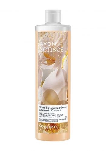 سائل استحمام بخلاصة الخوخ الأبيض وأوركيد الفانيليا 500 مل من افون Avon Senses Simply Luxurious Shower Cream