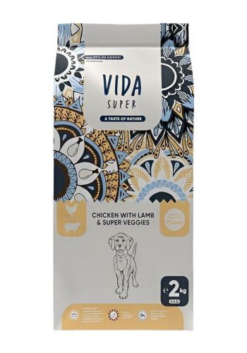 طعام جاف للكلاب الصغيرة بنكهة الدجاج مع لحم الغنم والخضار 2 كغم من كرافتيا  Kraftia Vida Super Dog Puppy M/L Chicken & Lamb 