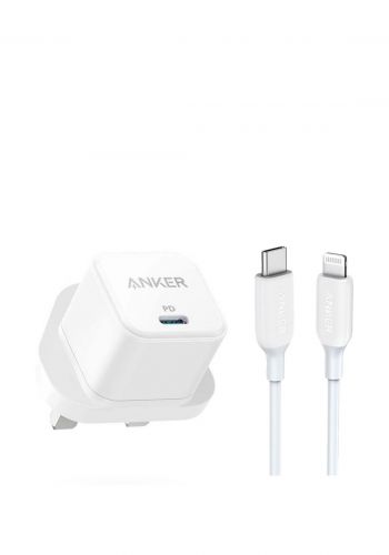 شاحن جداري مع كيبل تايب سي الى لايتننك Anker Power Port III 20W Wall Charger with USB-C to Lightning Charging Cable - 0.9m