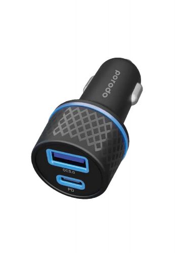 شاحن موبايل للسيارة Porodo PD-CPDCTL-BK 45.5W Dual Output Super-Fast Car Charger With Type-C To Lightning Cable -BK