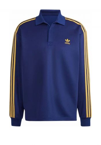 بلوز رجالي باكمام طويلة باللون النيلي من اديداس Adidas Adicolor Classics+ Long Sleeve Polo Shirt