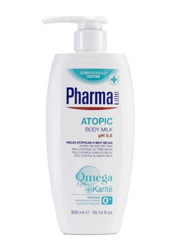 حليب الجسم المرطب والمعالج لمشاكل البشرة الجافة 300 مل من فارمالاين PharmaLine  Body Milk Atopic