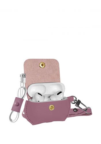 Promate Fay Elegant Leather Case with Cable Organizer for AirPods Pro - PINK حافظة سماعة ( ايربودز)