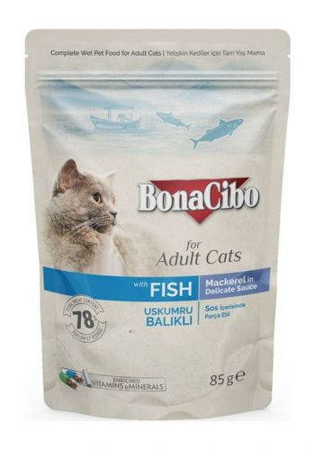 طعام رطب للقطط بالسمك 85 غم من بوناسيبو BonaCibo Cat Adult with Fish Cat Food 
