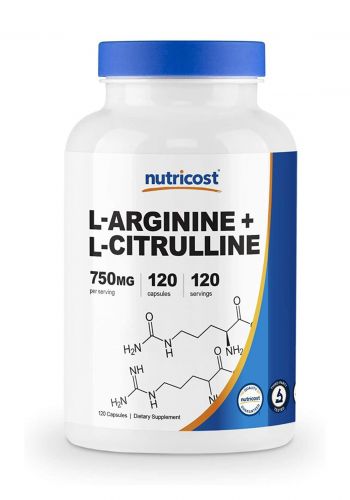 مكمل غذائي 120 حبة من نوتريكوست Nutricost L-Arginine L-Citrulline Complex 750mg