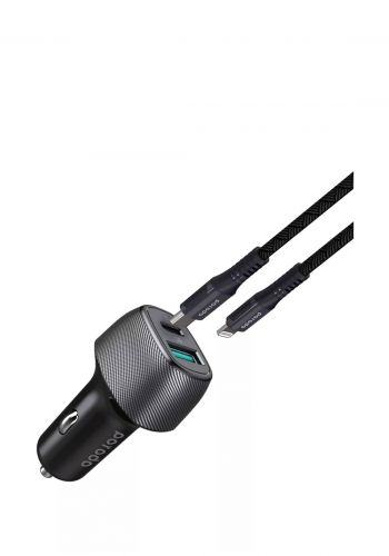 Porodo PD-DC26-BK Dual Port Car Charger QC3.0 with Braided Type-C to Lightning Cable-Black شاحن موبايل للسيارة من بورودو