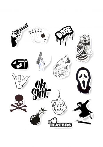 مجموعة ملصقات بشكل جماجم  black and white stickers collection 