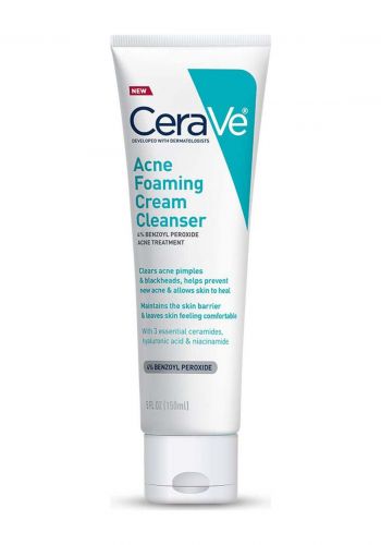 غسول للبشرة المعرضة للحبوب 150 مل من سيرافي Cerave Acne Foaming Cream Cleanser 4% Benzoyl Peroxide
