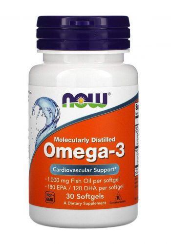 Now Foods, Omega-3, Molecularly Distilled, 30 Softgels اوميغا 3