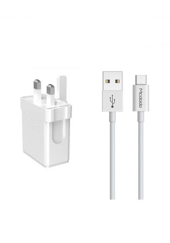 (3582)Mcdodo HCH05722 Dual USB Charger with USB Type-C Cable 1m - White شاحن 