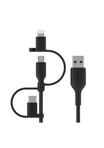 (4111)Belkin CAC001bt1MBK Data Cable with Micro-USB, USB-C and Lightning Connectors 1m  كابل