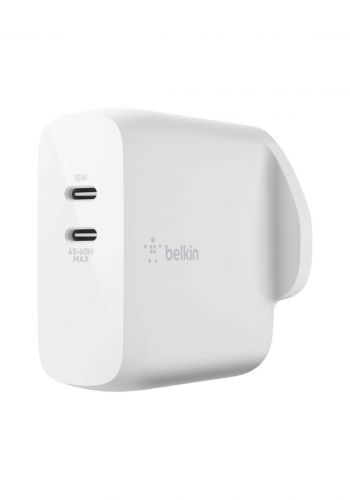 (3859)Belkin WCH003myWH Dual USB-C PD GaN Wall Charger 63W - White شاحن