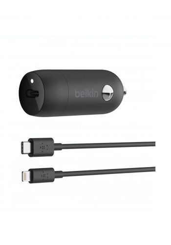 (2946)Belkin CCA003bt04BK 20W USB-C PD Car Charger and USB-C to Lightning Cable - Black شاحن موبايل للسيارة مع كابل