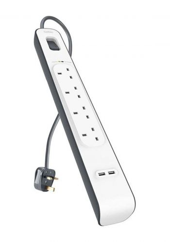 سيار كهربائي مع منفذ يو اس بي من بيلكن Belkin BSV401af2M 2,4 Amp USB Charging 4-outlet Surge Protection Strip - White ( 3078 ) 